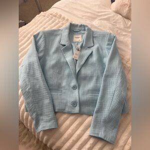 Abercrombie & Fitch Light Blue Cropped Cotton-Blend Blazer